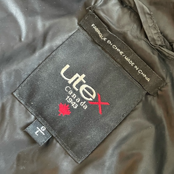 Utex Long Black GOOSEDOWN puffer Jacket Trench w/ Removable hood. Size L - Picture 12 of 15